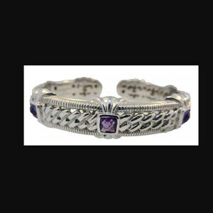 Judith Ripka Amethyst Cuff Bracelet Size Average or Large Sterling Silver 925